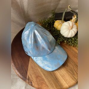 Steve Madden Silver-Blue Metallic Brushed Paint Shimmery Glam Baseball Hat
